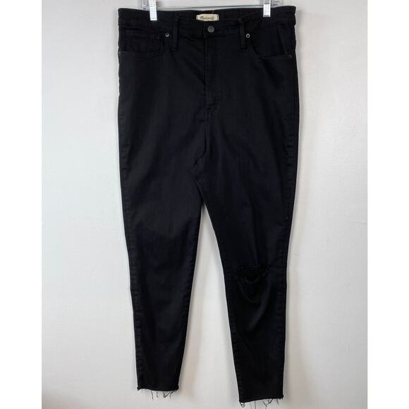 Madewell 11" High Rise Skinny Jean Black Distressed Slim M3112 Size 33 - Picture 1 of 10